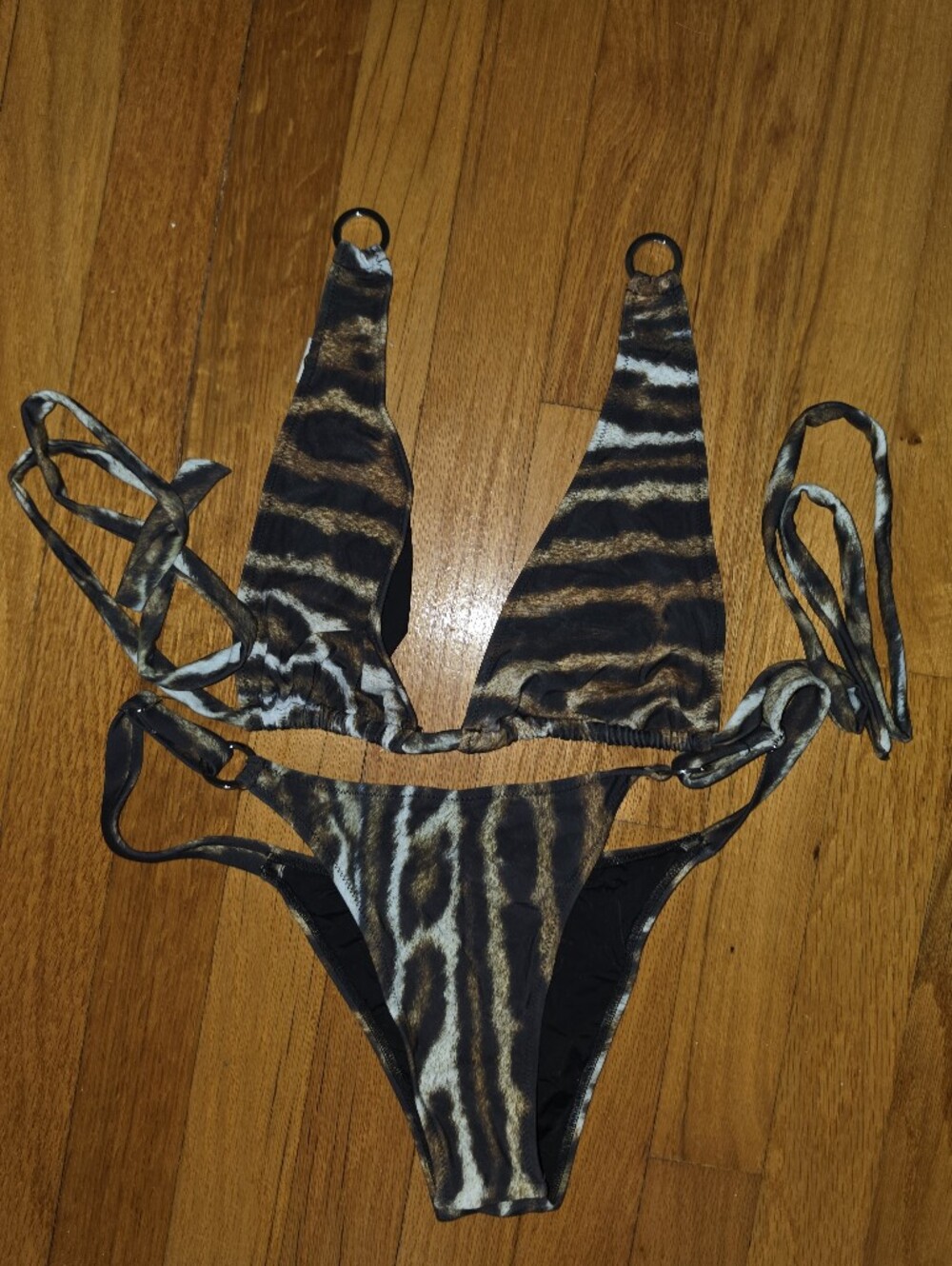 Animal-Print Brown Tie Bikini Set